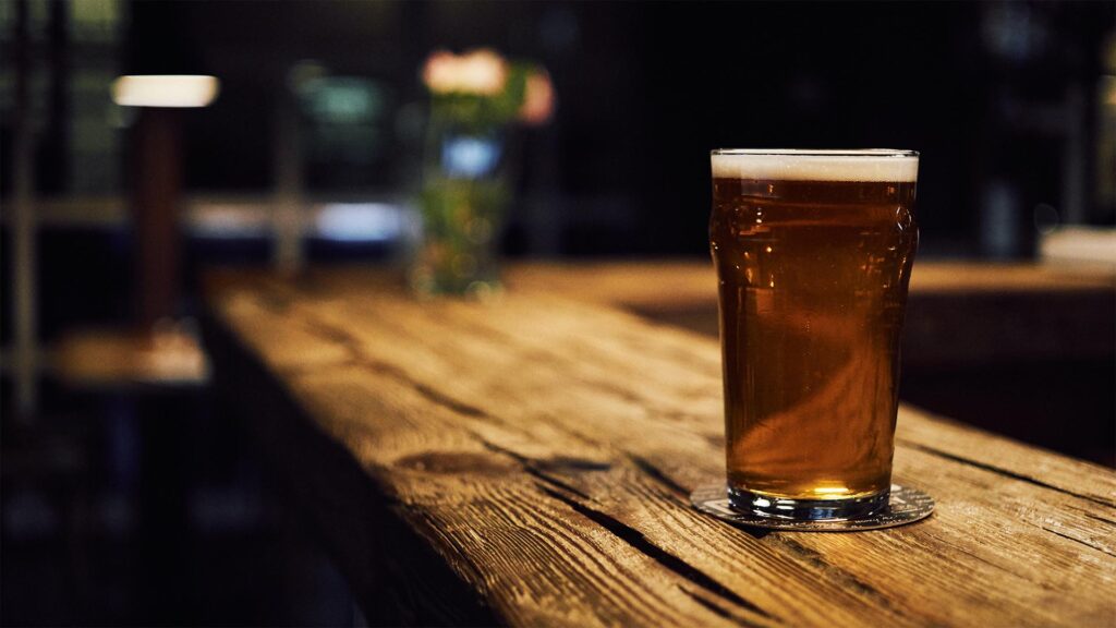 pint of beer on a bar